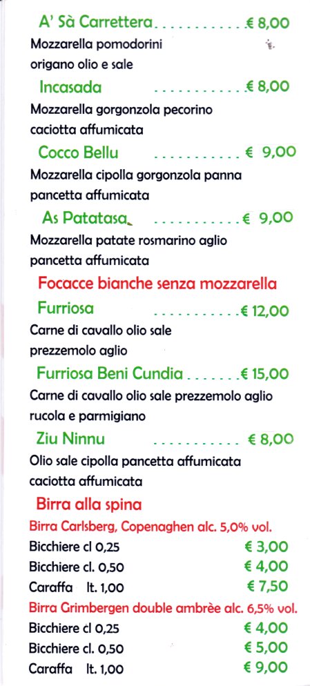 la carta pizze 